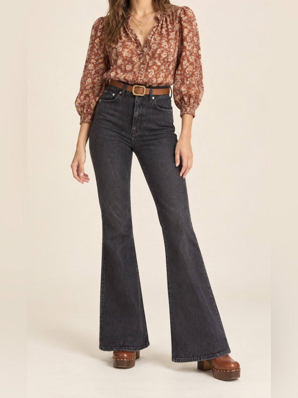 NWT ÉTICA Nina High Rise Flare Jeans Black Creek Size 28 $228